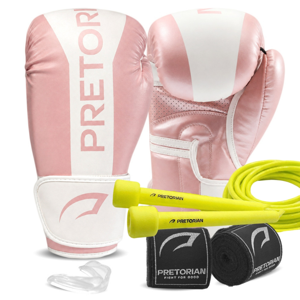 Kit Luva de Boxe e Muay Thai / kickboxing Strike Pretorian + 2 Bandagens 3.5m + Protetor Bucal + Corda Pular Sortida — imagem 2 de 2