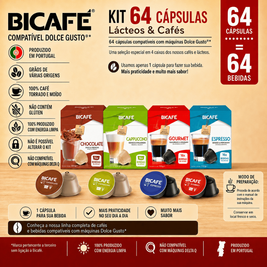 Kit 64 Cápsulas Importadas Bicafé Cafés e Lácteos Compatível Com Máquinas Dolce Gusto · foto 2