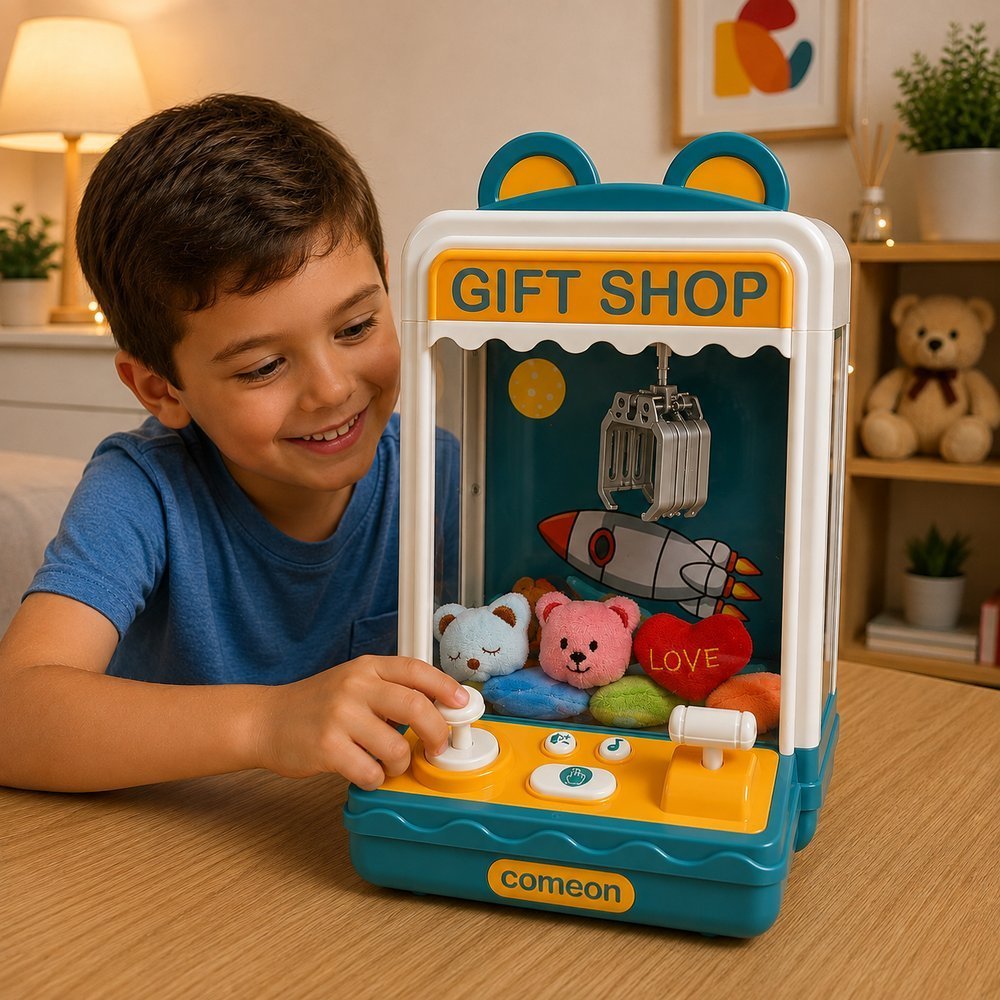 Máquina de Pegar Brinquedos Garra Infantil com Luz e Música - verde