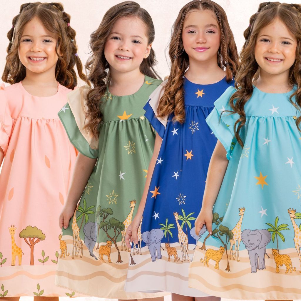KIT 2 Vestidos Filha Neymar Mavie Infantil Estampado Feminino Estiloso Verão Blogueirinha Luxo