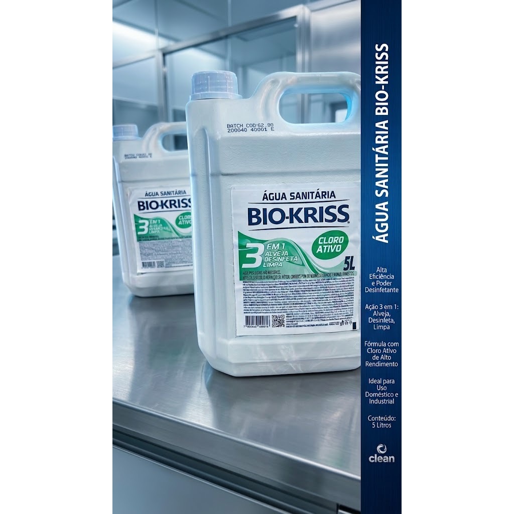 Água Sanitária 5 Litros Bio-kriss 3 em 1 Cloro Ativado
