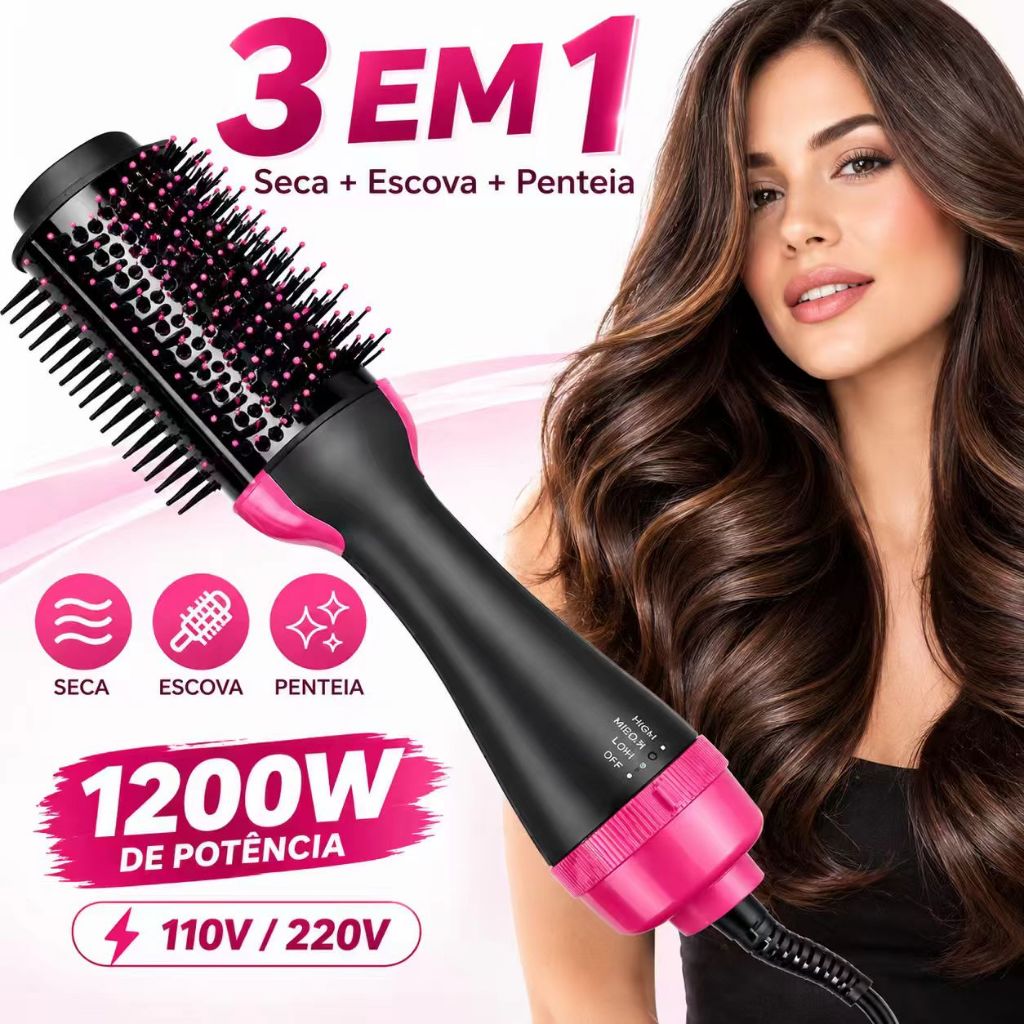 Escova Secadora 110/220v Alisador Elétrica Escova de ar quente Modeladores de cabelo Com 3 Em1 Hair