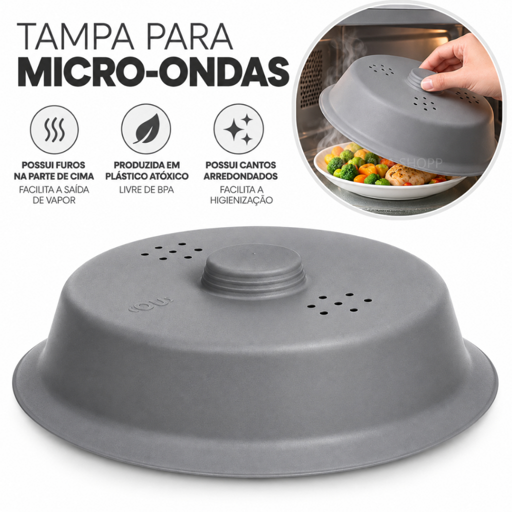 Tampa para Micro-ondas 27 x 7cm Anti Respingos Protetora de Alimentos BPA Free Microondas Brastemp Eletrolux Philco