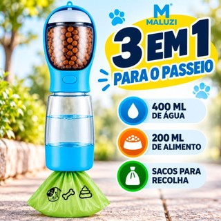 Bebedouro Portatil Pet 3 Em 1 Garrafa De Agua E Racao Comedouro Passeio Cachorro Com Dispenser Saco Higienico