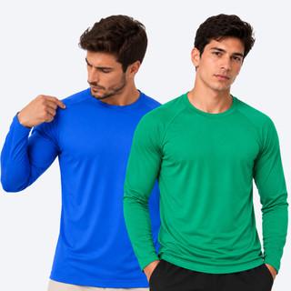 Kit 2 Camisas Manga Longa Poliamida Proteção UV+ Malha Fria