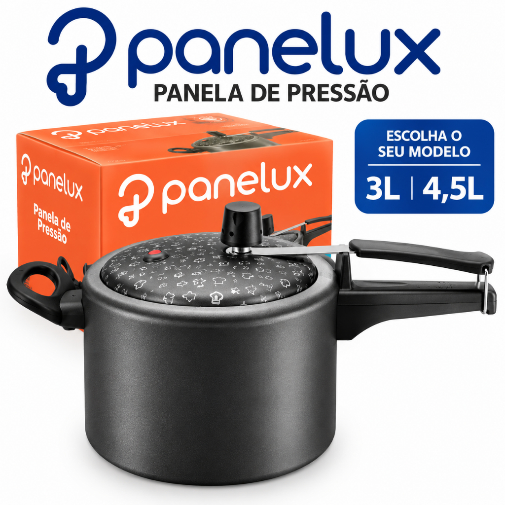 Panela De Pressão 4.5 Litros Panelux em TELFON ou Panelas em Alumínio Polido 3, 4 ou 4.5 Litros