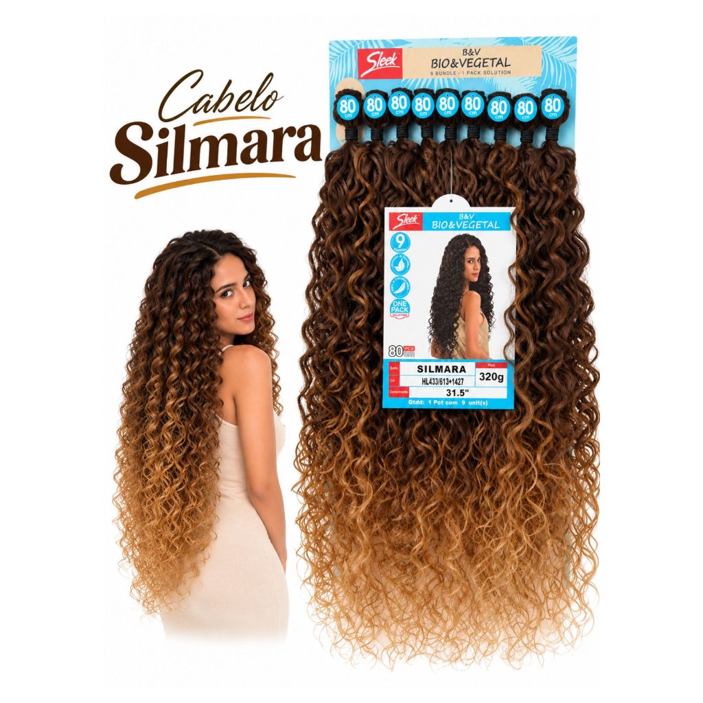 Cabelo Silmara Sleek 80cm 320g Cacheado Fibra Bio Vegetal Premium 9 Telas Macio adere creme cachos muito definidos
