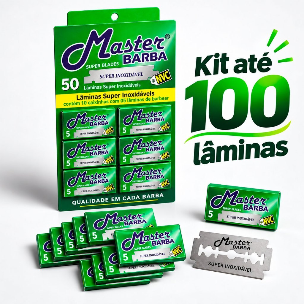 Kit Lâminas De Barbear Master Profissional Duplo Fio Aço Inox Super Barbeiros