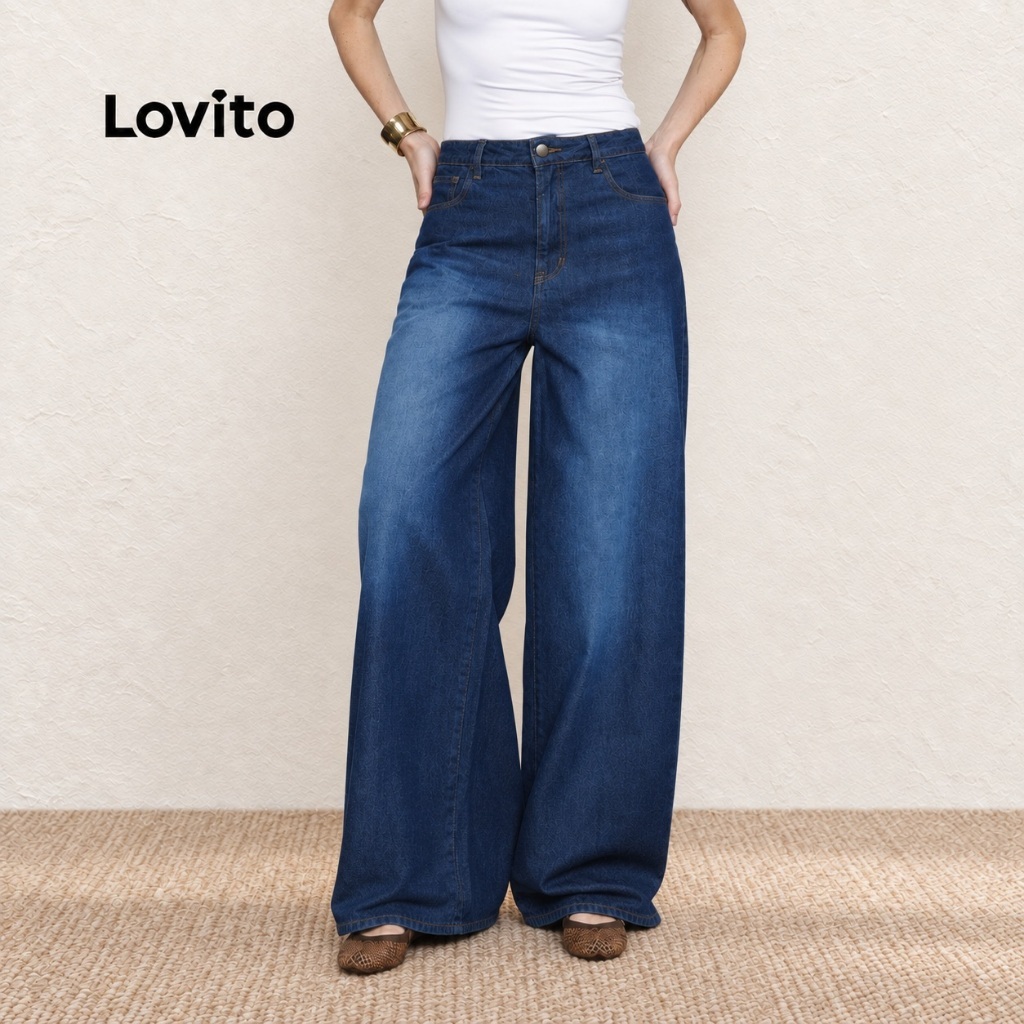 Lovito Calça Jeans Baggy Feminina Moda Casual JNB20482078