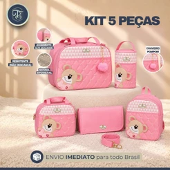 Bolsa de Bebê maternidade Ursa de Lado 5 Peças (Rosa)