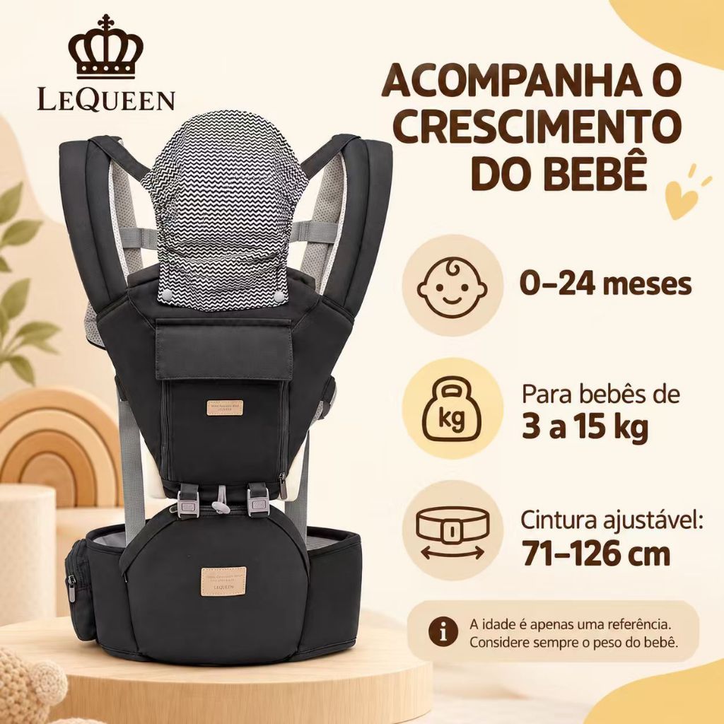 Canguru Ergonômico Lequeen Passeio Conforto Mamãe Bebê