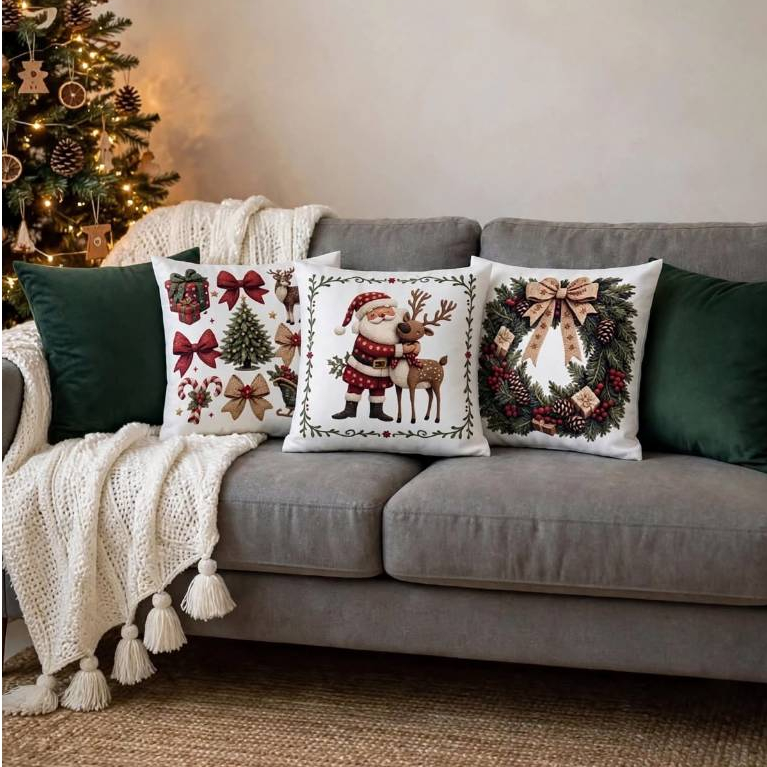 Kit 5 Capas de Almofadas Decorativas e Estampadas 45x45 Natal