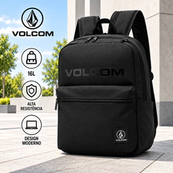 Mochila Volcom Preta Masculina Universitária Escolar Trabalho Resistente 16L
