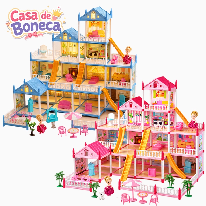(Luz) Casa Casinha de Boneca DIY Castelo da Doll House Princesa de brincar luxuosa para meninas