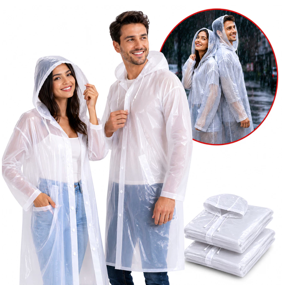 Kit 2 Capa De Chuva Adulto Unissex Reutilizavel Resistente Com Capuz