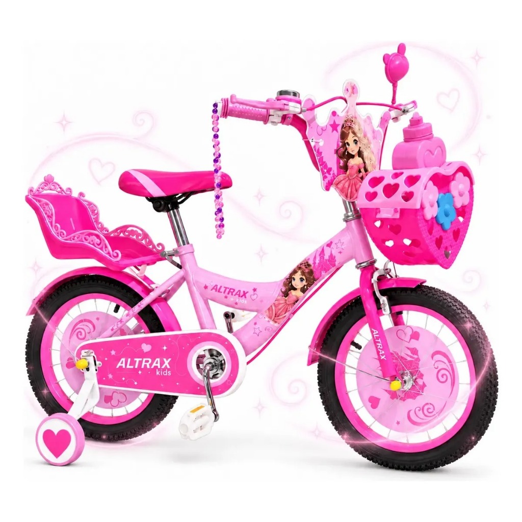 BICICLETA INFANTIL ALTRAX KIDS ARO 16 PRINCESA ROSA RODINHAS