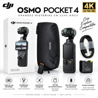 DJI Osmo Pocket 4 Essential Combo Câmera Portátil Gimbal Estabilizador para Vlog Viagem e Vídeos