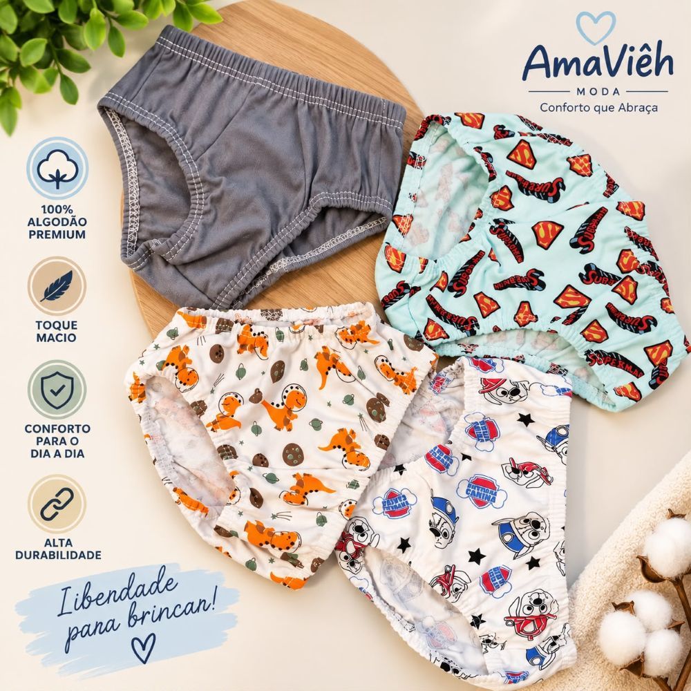 Kit 10 Cuecas Infantil 100% Algodão – Qualidade e Conforto para Meninos
