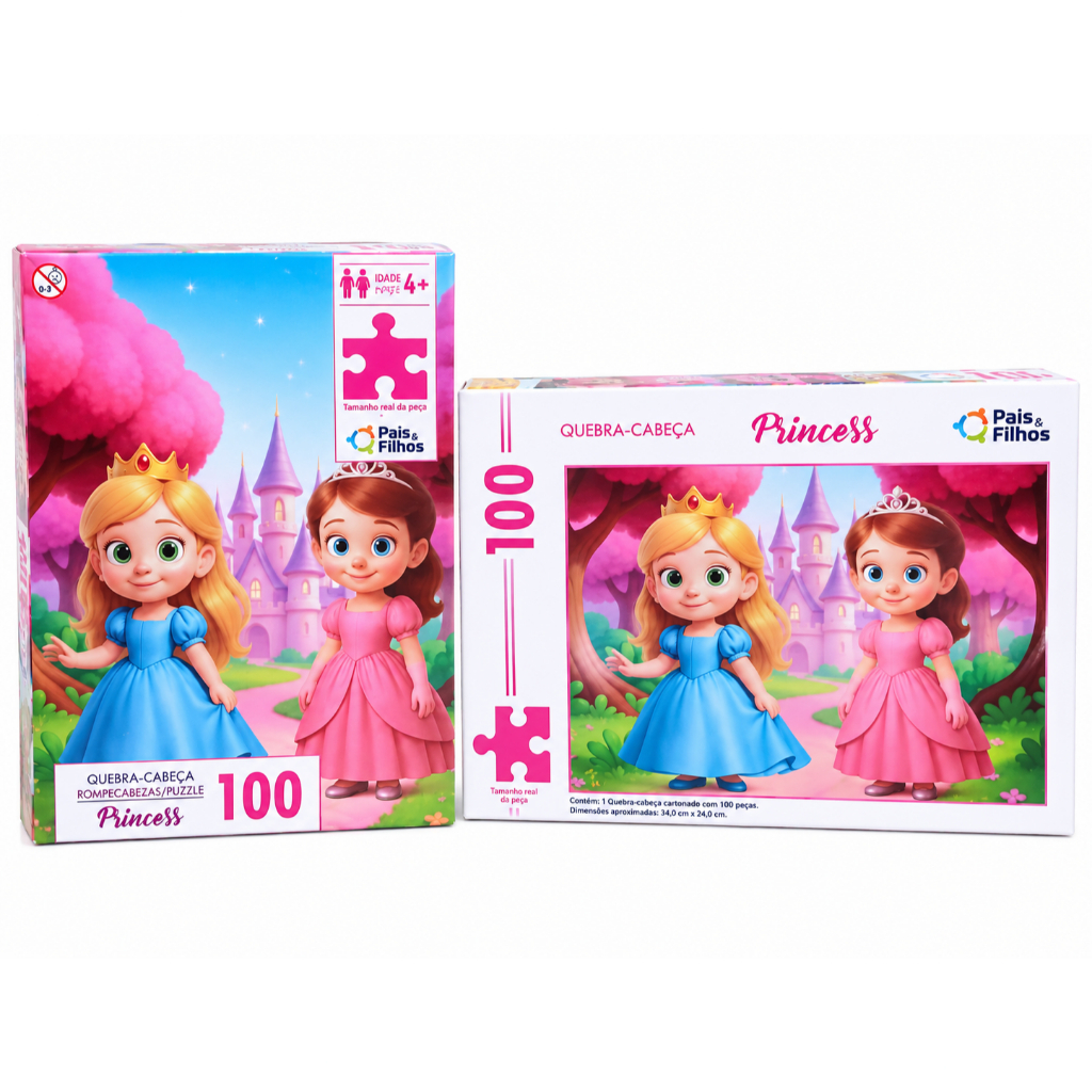 Quebra Cabeça Infantil Pais e Filhos Premium Princess 100 peças Puzzle Jogo de Montar