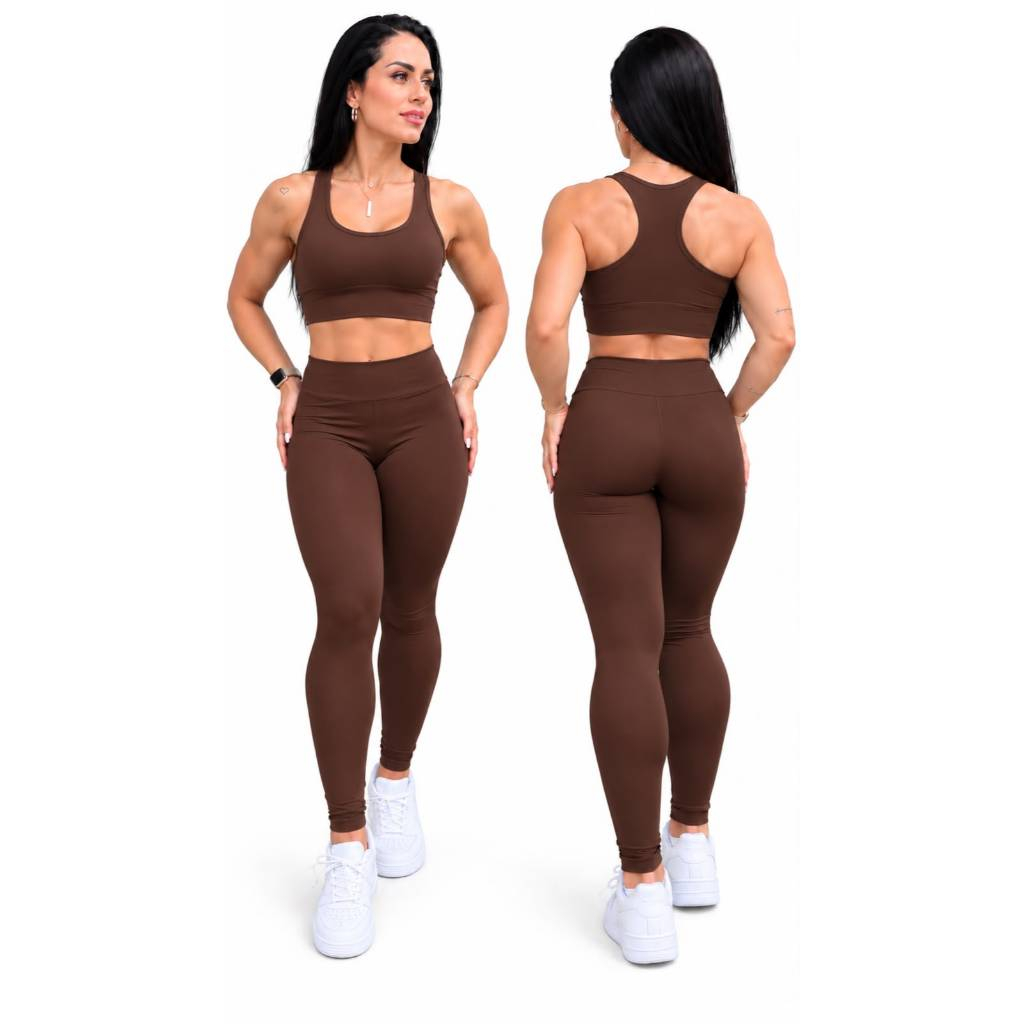 Conjunto Fitness Feminino Top Nadador E Legging Cintura Alta Segunda Pele Suplex Academia Treino ADG Activewear
