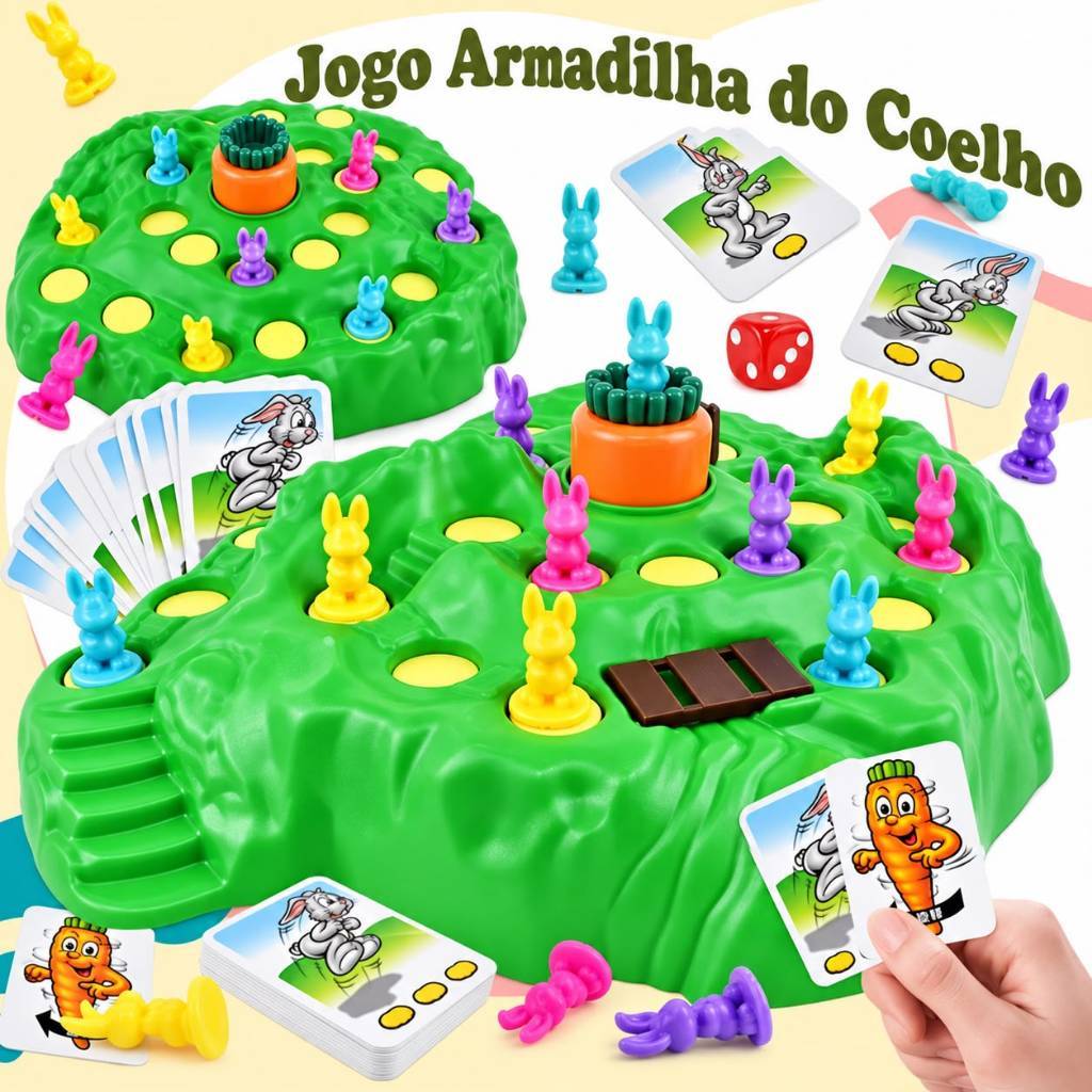 Jogo de Tabuleiro Armadilha Coelho Cenoura Interativo Família Estratégia Educativo Brinquedo Presente