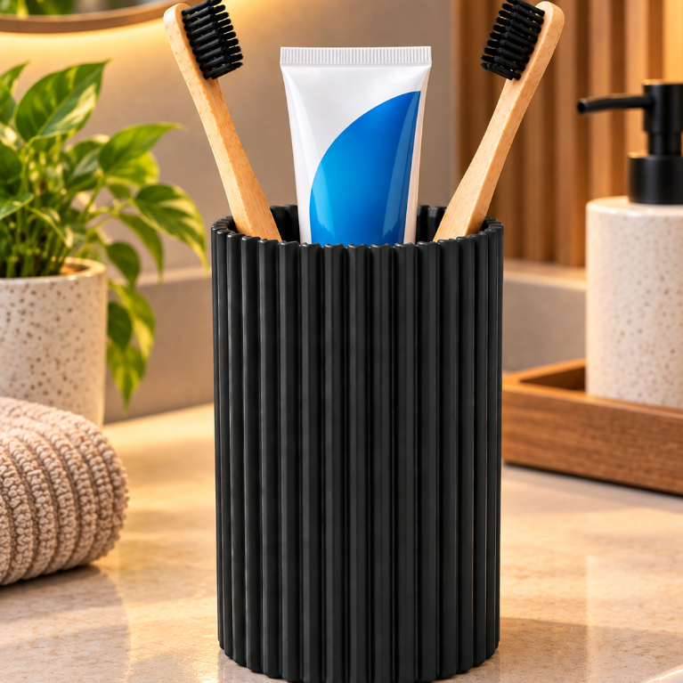 Porta Escova de Dente Canelado Decorativo Banheiro Bancada Moderno Minimalista
