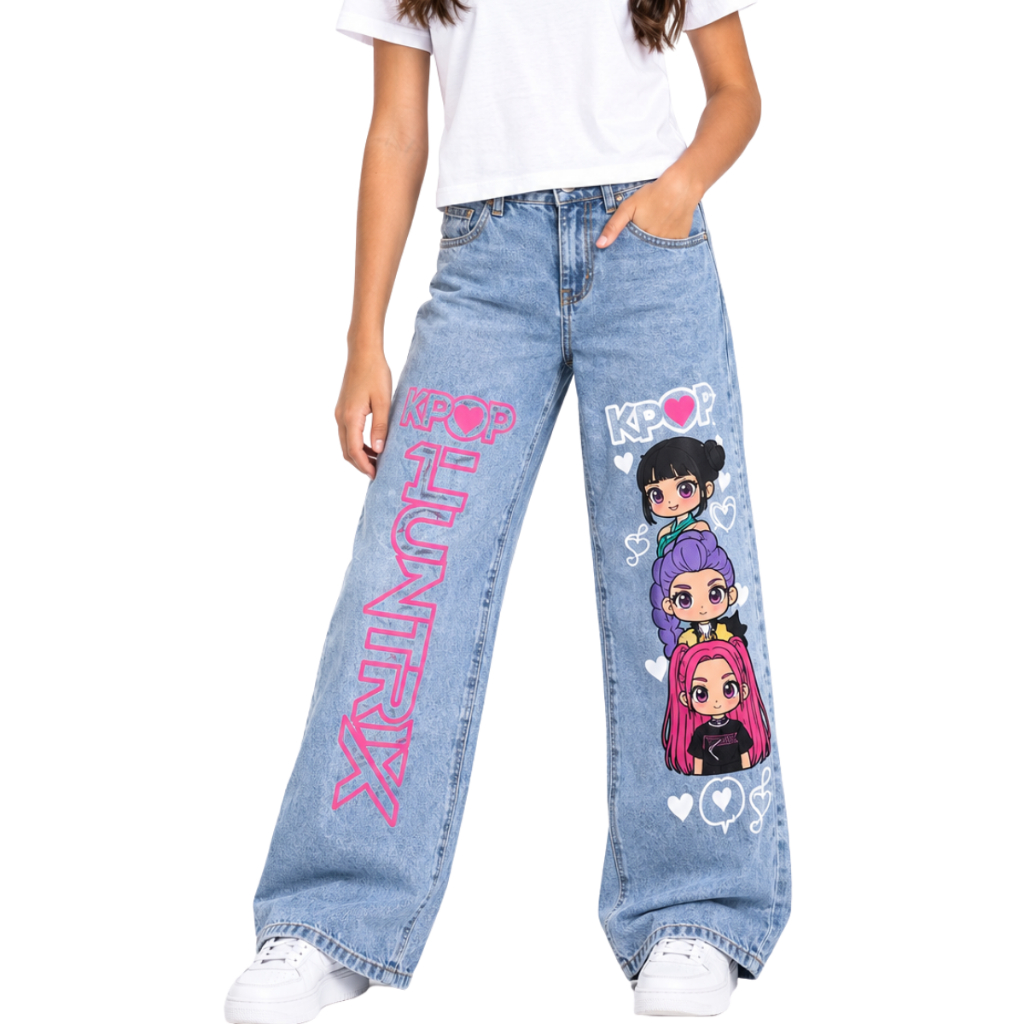 Calça wide leg jeans estampado infantil juvenil menina varias estampas em  Dtf de alta qualidade