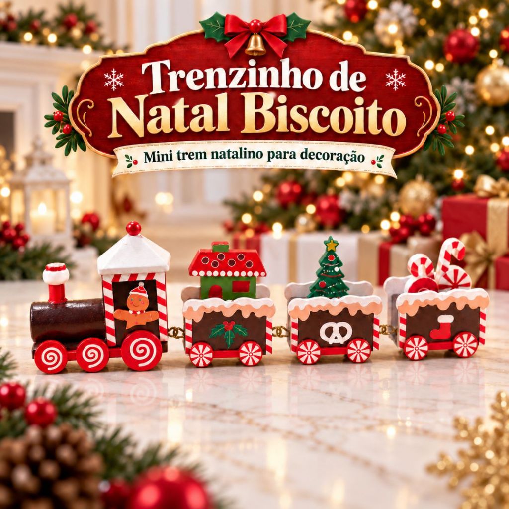 Trenzinho de Madeira Natal Biscoito Decorativo Locomotiva