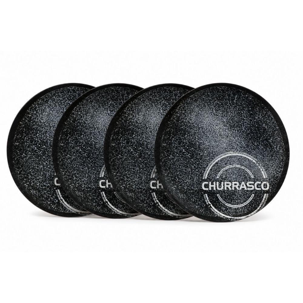 Jogo de Pratos Rasos 4 Peças Para Churrasco Carbon Porcelana 25 cm Tramontina