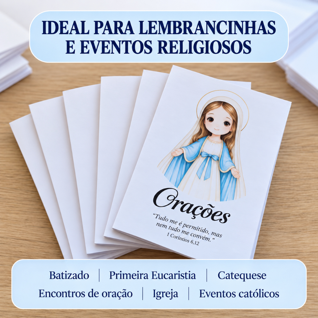 Livrinho de Orações Personalizado | Lembrancinha Religiosa | Santinho | Batizado, Eucaristia e Catequese | Kits 10 a 100
