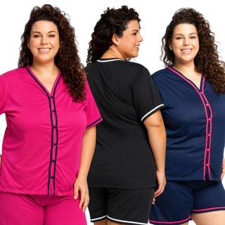 Kit 2 Baby Doll Plus Size Pijama Feminino em Malha com Botões Amamentação Cirurgico