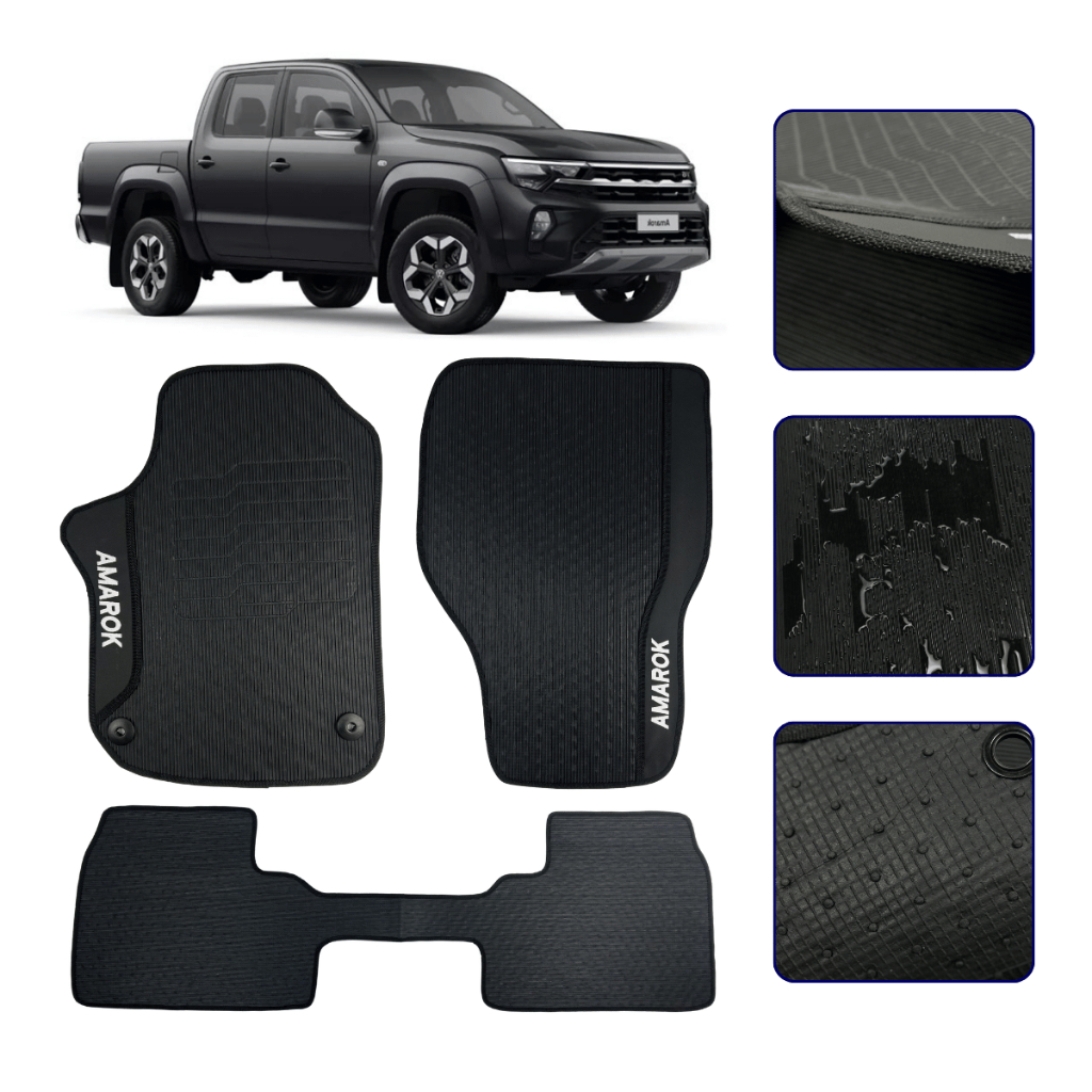 Jogo de Tapete Emborrachado Para Amarok Cabine Dupla 2010 a 2025 Kit Automotivo