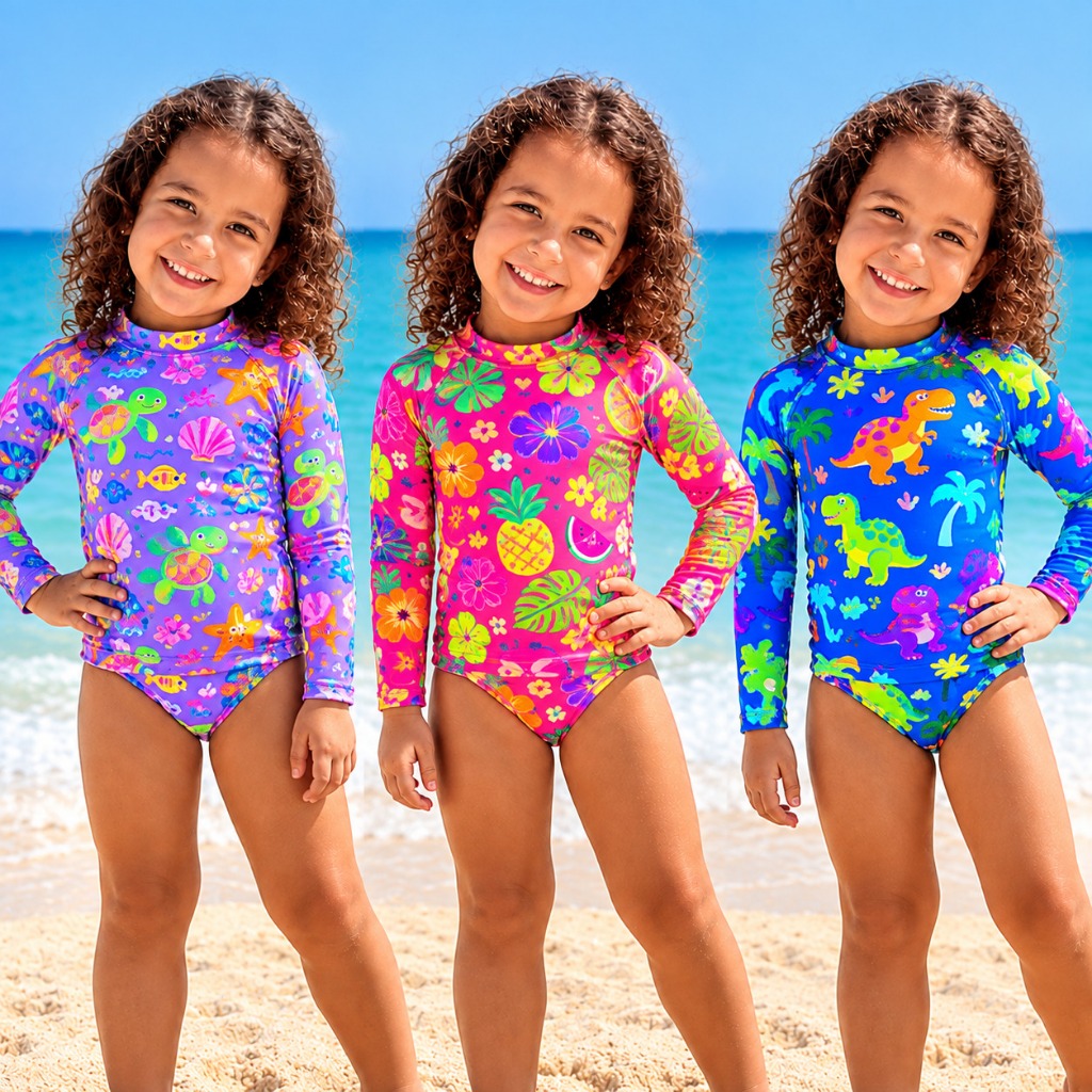 Kit Conjunto infantil de praia para meninas, Biquíni Blusa Proteção UV50 Praia Piscina Natação