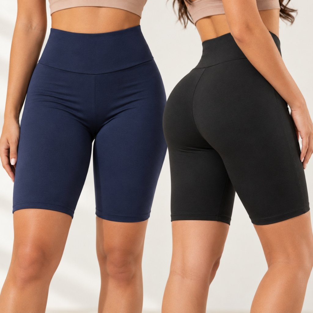 Kit 2 Bermudas Ciclista Feminina Suplex Cintura Alta Academia Fitness Zero Transparência