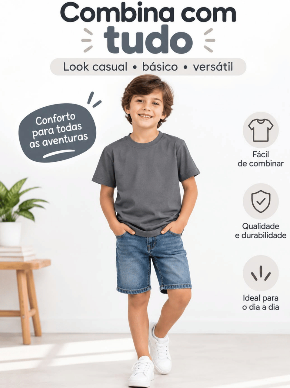 Camiseta Básica Lisa infantil Manga Curta Menino Tamanho 2 ao 12