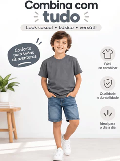 Camiseta Básica Lisa infantil Manga Curta Menino Tamanho 2 ao 12