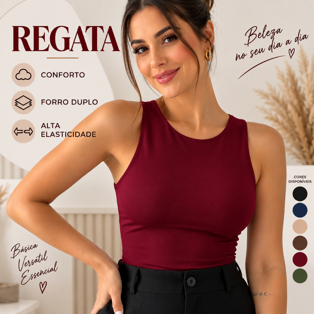Regata Blusa Feminina Suplex Duplo Básica Lisa Blusinha Blogueira Regatinha