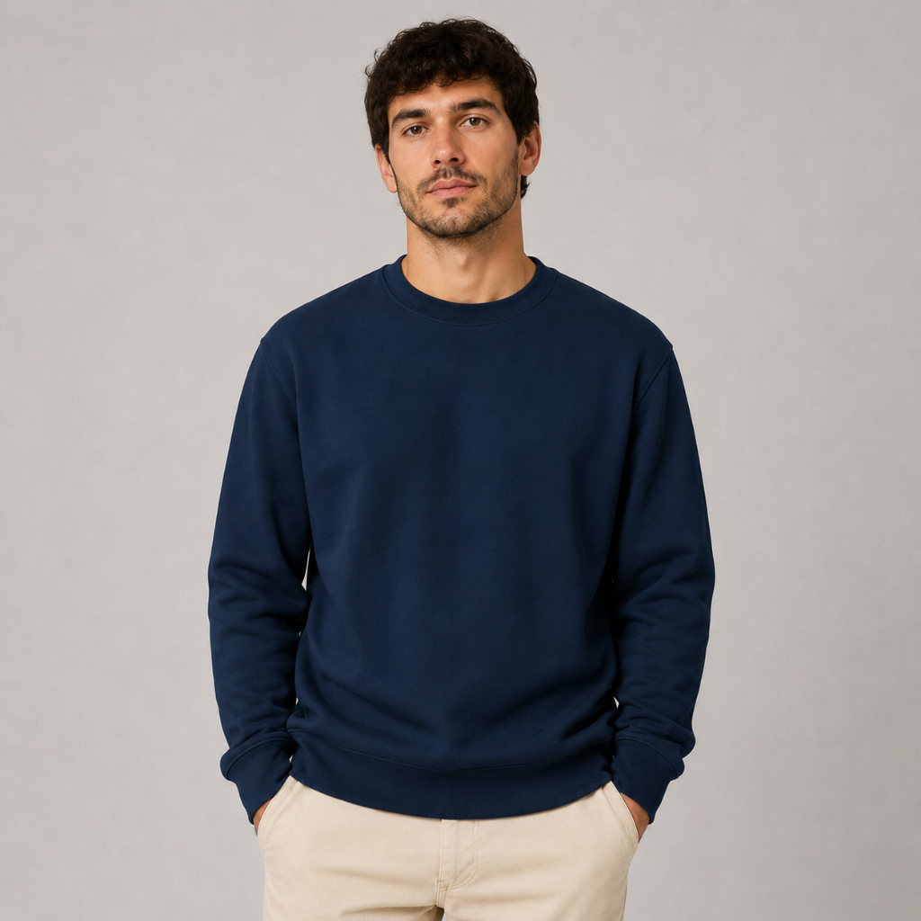 Moletom Unissex Gola Careca Flanelado MARINHO – Blusa de Frio Masculino e Feminino Inverno