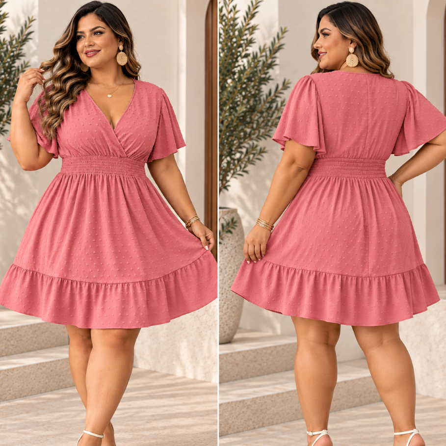 Vestido Duna Plus Size Feminino Manga Morcego Transpassado Decote V