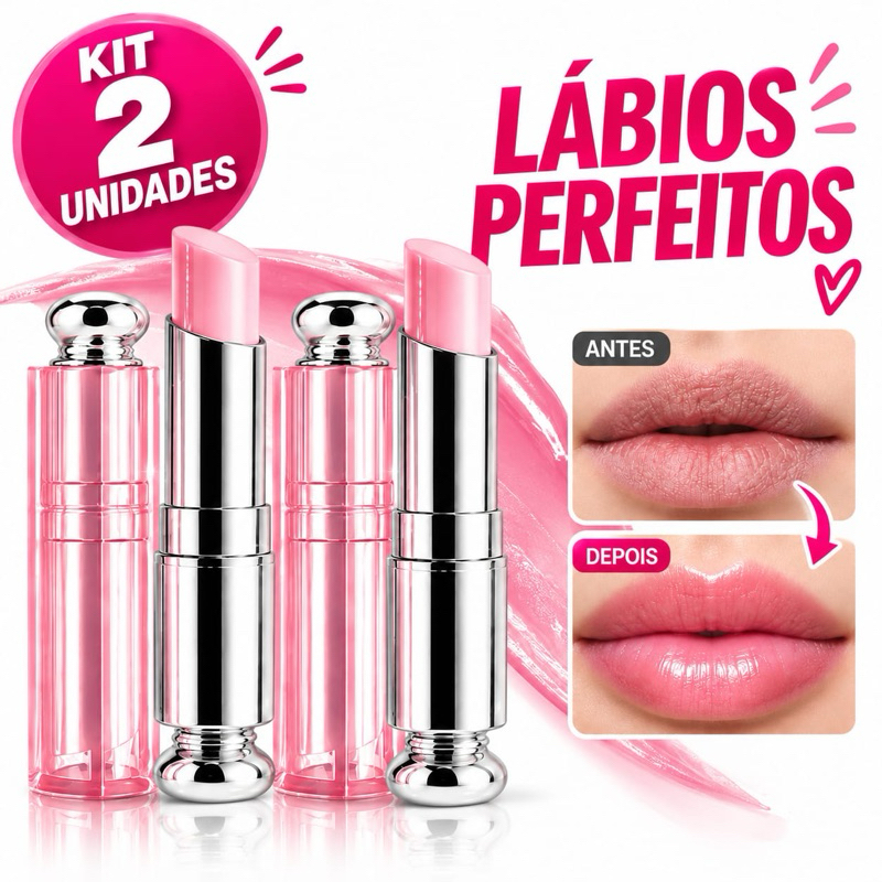 Kit Lip Balm Luxo Hidratante Labial | PH Muda de Cor | Gloss Blush | Lábios Perfeitos