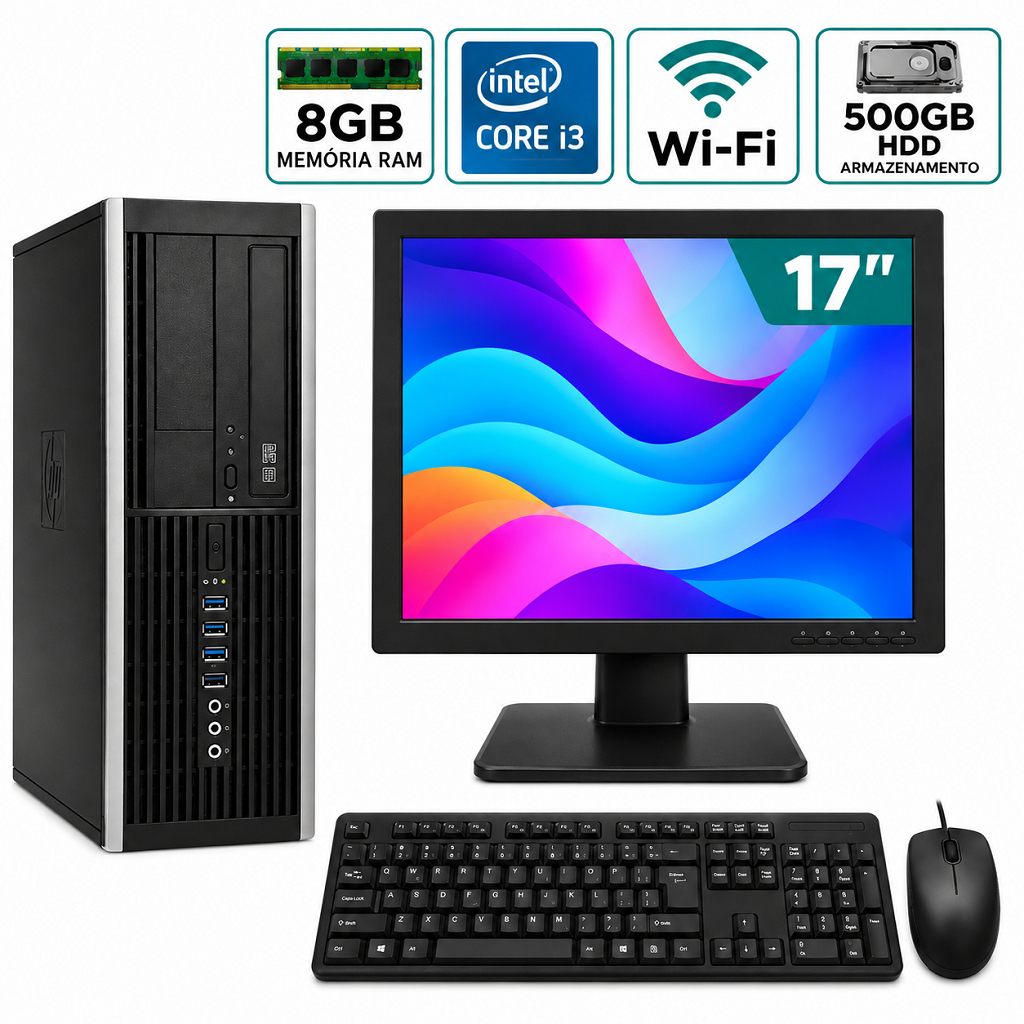 Computador Completo HP Intel i3 Com 8gb ram Ddr3 HD 500gb Sata Wifi Trabalho Estudo Tela 17"