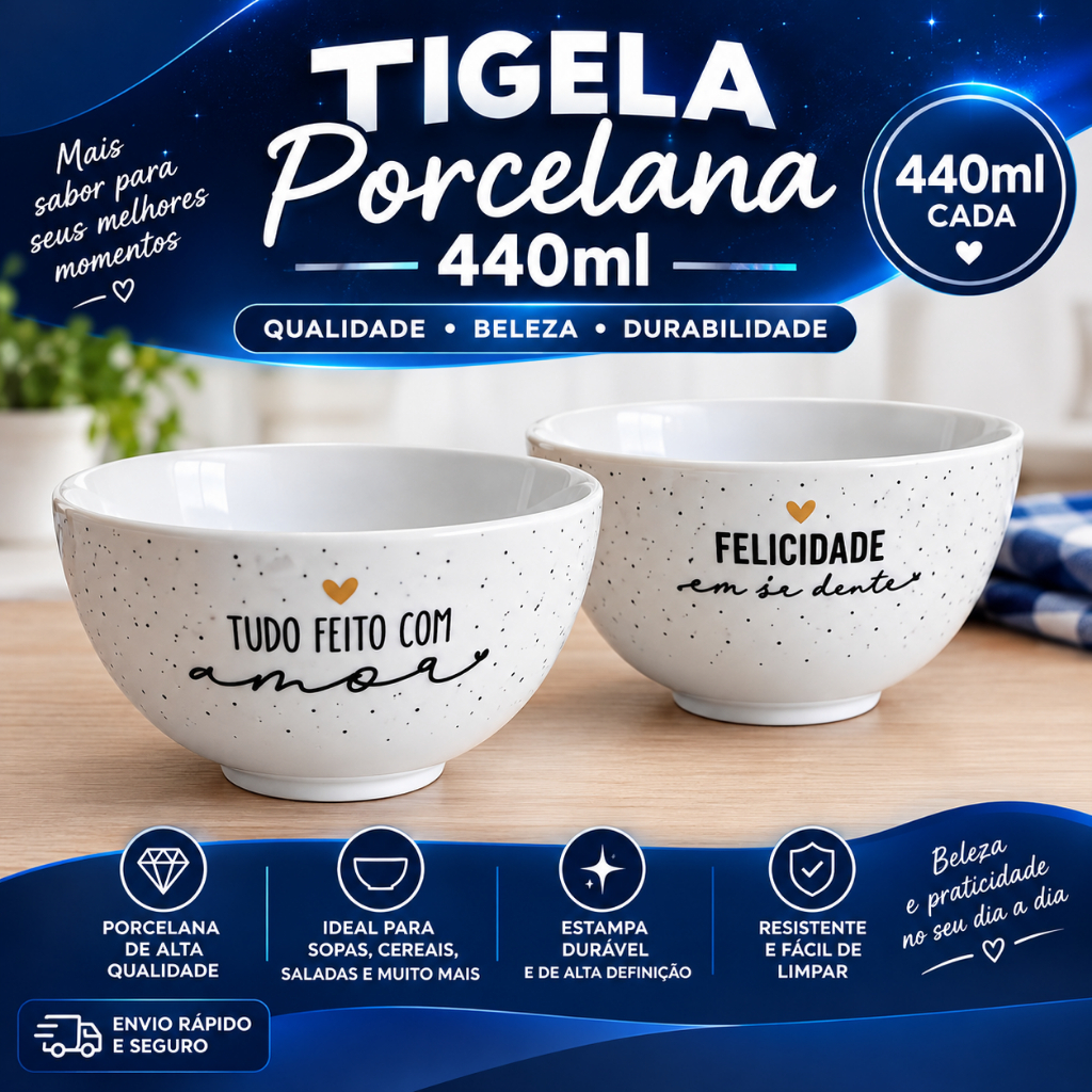 Bowl Tigela De Porcelana Decorada 440ml Resistente Ao Forno Caldos E Sopas Varias Estampas Linda