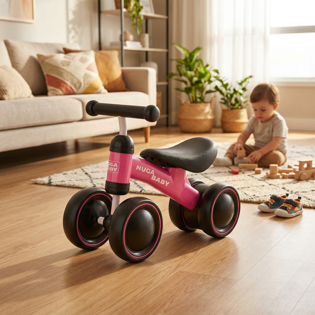 Unitoys Bicicleta Bike Infantil De Equilíbrio Nuga Baby Sem Pedal 4 Rodas Andador Rosa Bebê Aprendizado Presentes
