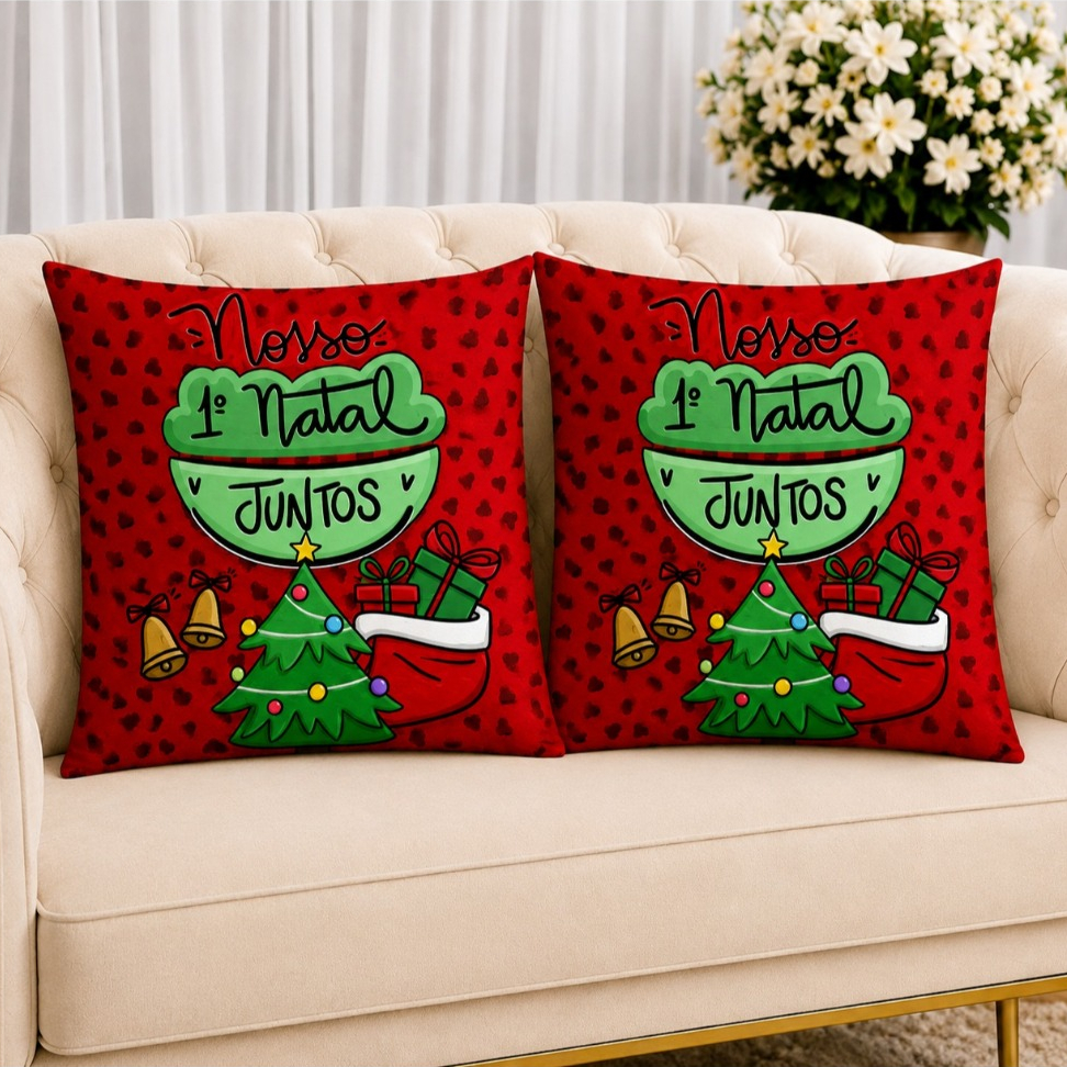 KIT 2 Capas Para Almofadas Decorativas de Luxo, Estilo Moderno Primeiro Natal Lar Amor Sublimadas 45x45