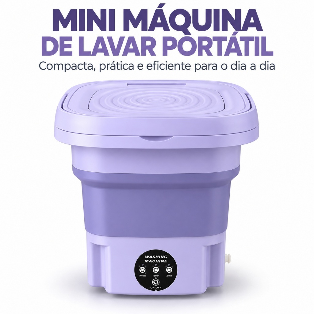 Mini Máquina de Lavar Roupa Portátil Dobrável 9L Bivolt Compacta para Viagem Apartamento Roupas Íntimas Meias Peças