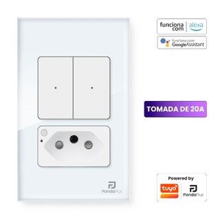 Interruptor Inteligente com Tomada 20A 1, 2 e 3 Botões Smart Wifi Alexa Google Home Tuya App Panda Plus