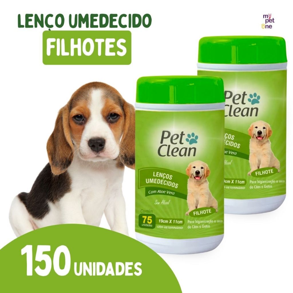Kit 2 Lenço Umedecido Pet Clean para Cães e Gatos Filhotes - 75 Unidades