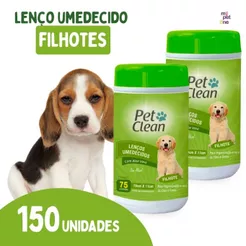 Kit 2 Lenço Umedecido Pet Clean para Cães e Gatos Filhotes - 75 Unidades