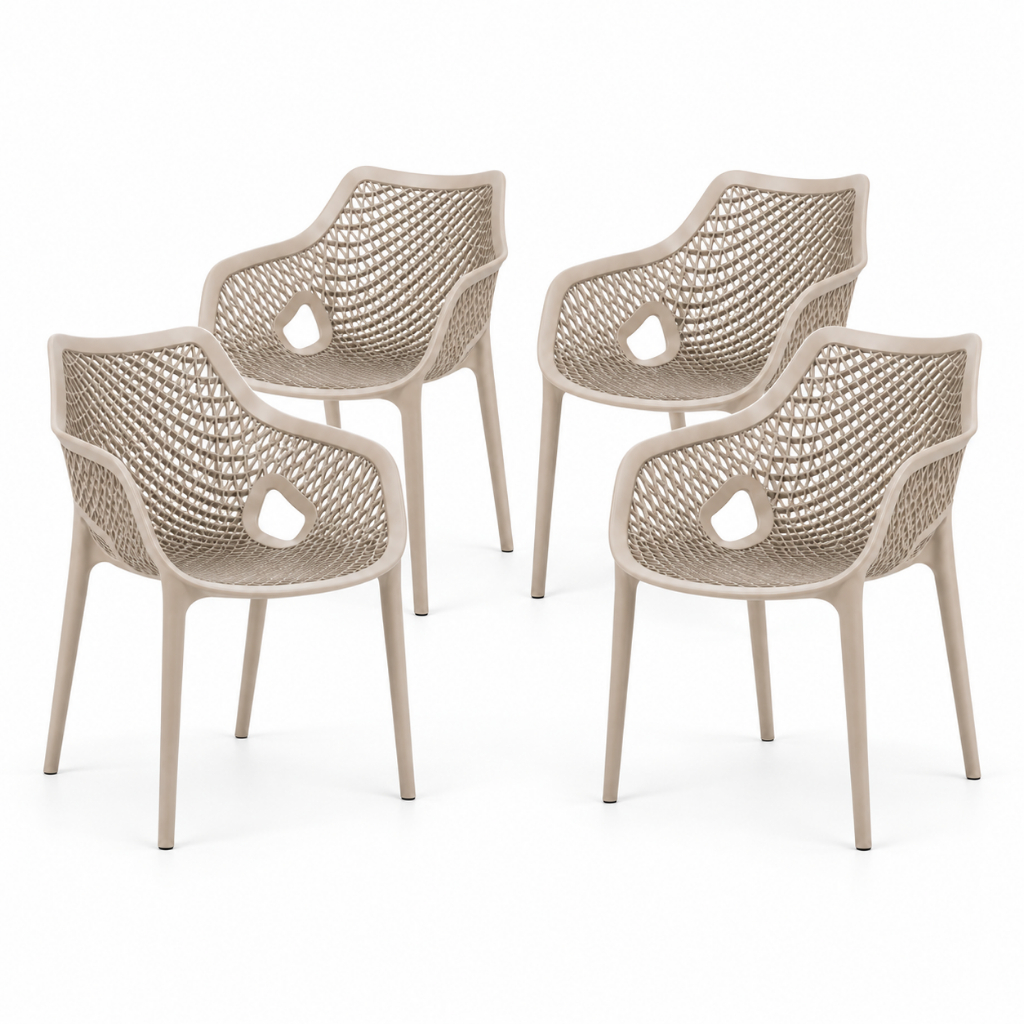 Cadeira Moderna Nude com Braço Design Vazado Ergonômica Cozinha Área Gourmet Jardim Varanda