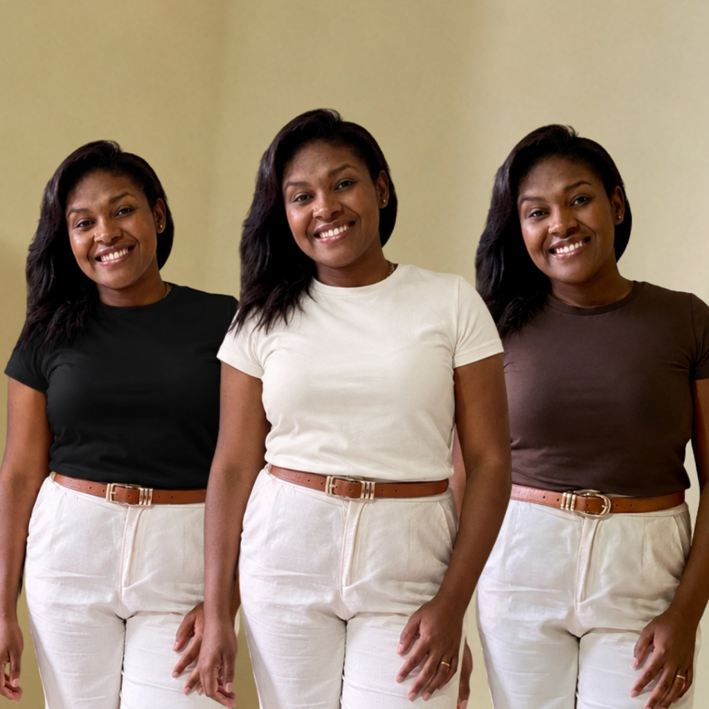 Kit 3 T-Shirt Algodão 30.1 Camiseta feminina Confortável Estilosa Baby Look Casual Básica sem estampa gola redonda